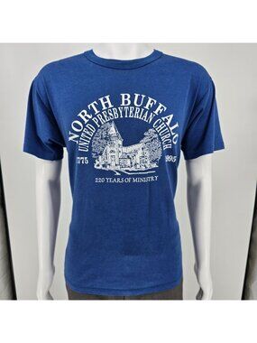 Vintage 1995 Blue North Buffalo United Presbyterian Church 200 Years T-Shirt (L)